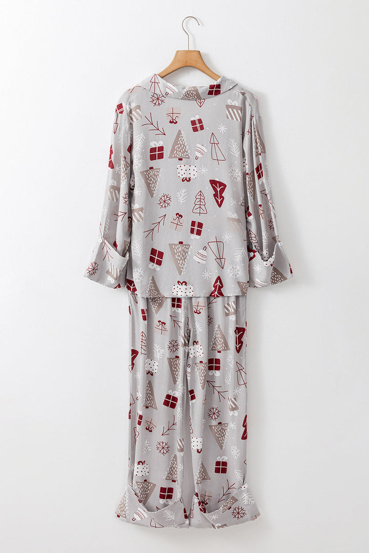 christmas printed shirt and pants pajama set