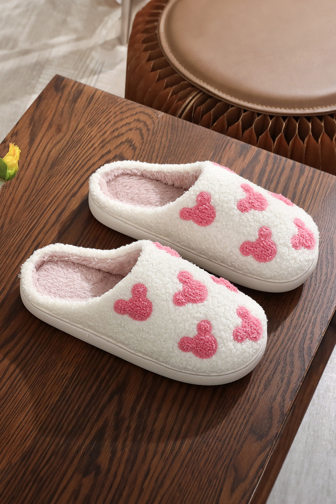 Mickey Mouse Cartoon Head Pattern Plush House Slippers