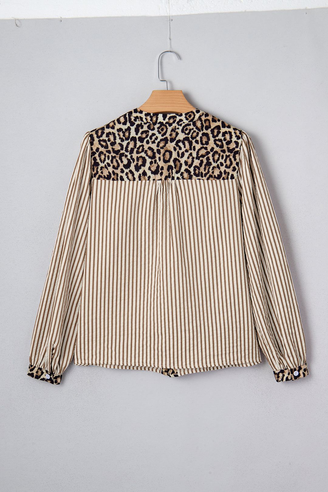 Brown Stripe Leopard Patchwork Long Sleeve Shirt