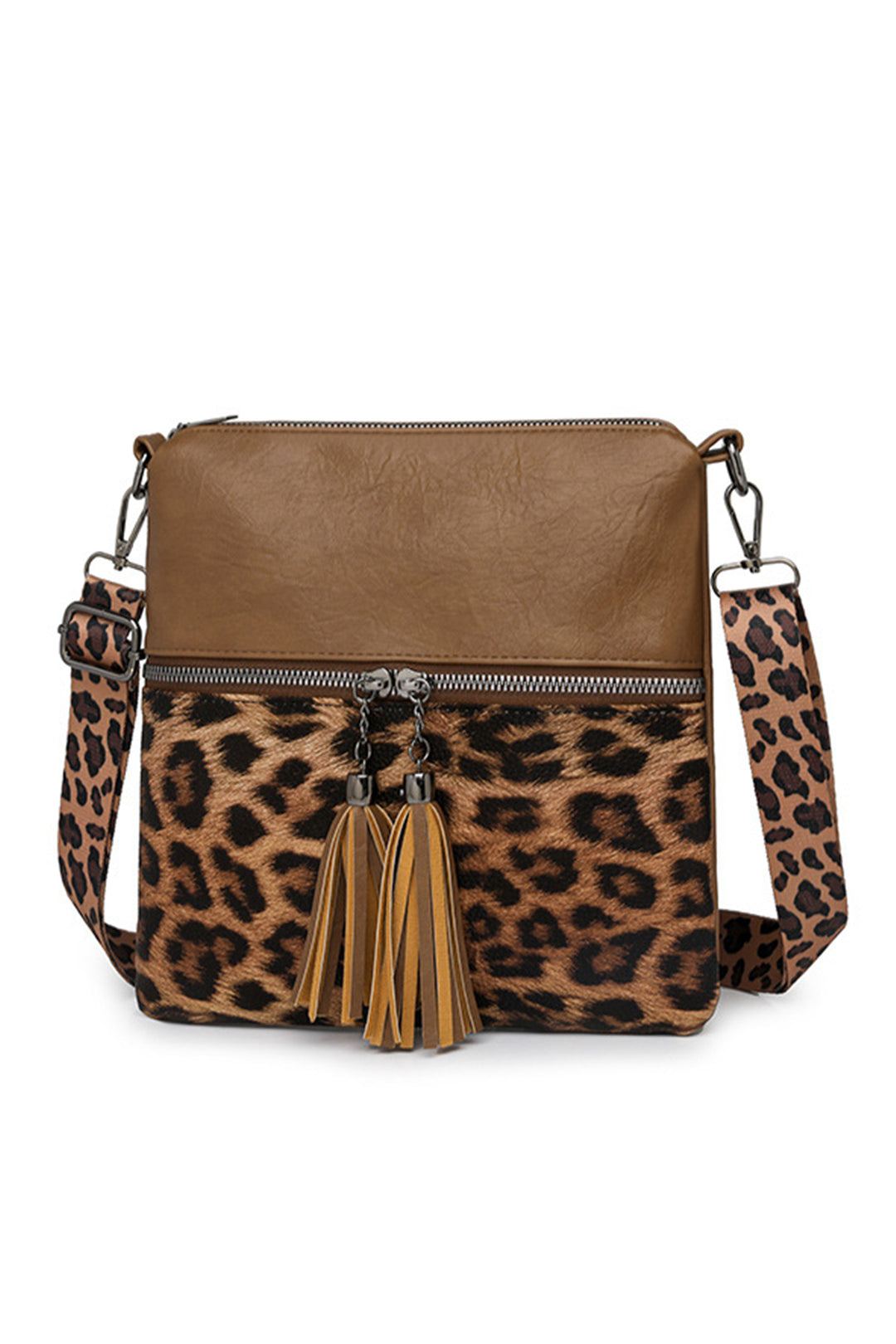 Coffee Leopard Contrast PU Leather Single Shoulder Mini Bag