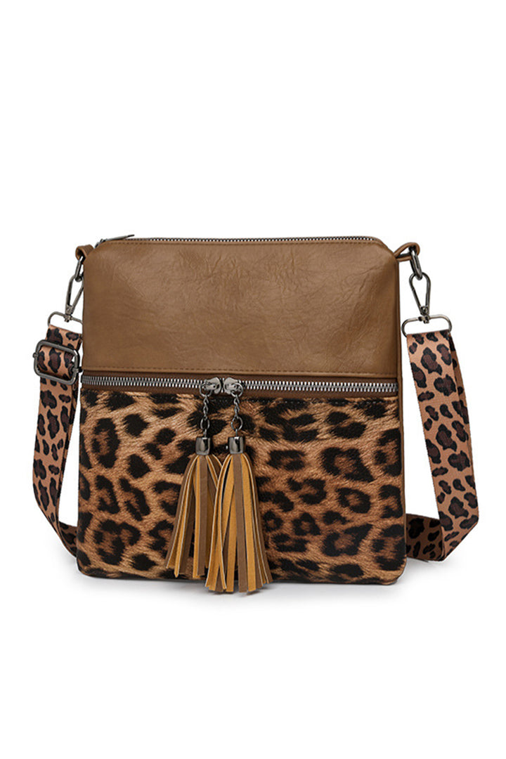 Coffee Leopard Contrast PU Leather Single Shoulder Mini Bag
