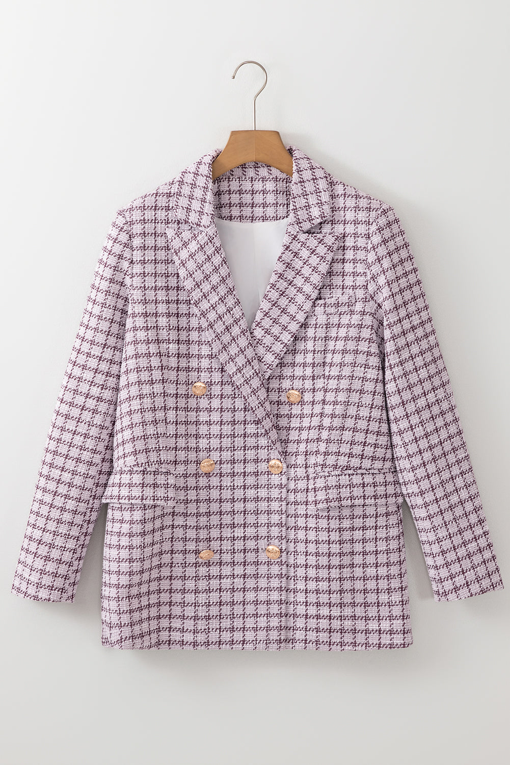 Burgundy Elegant Tweed Plaid Blazer