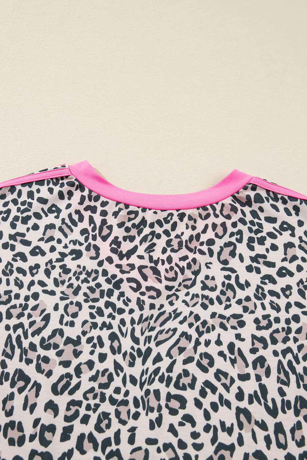 Leopard Print Contrast V Neck Varsity Stripe Detail Long Sleeve Top