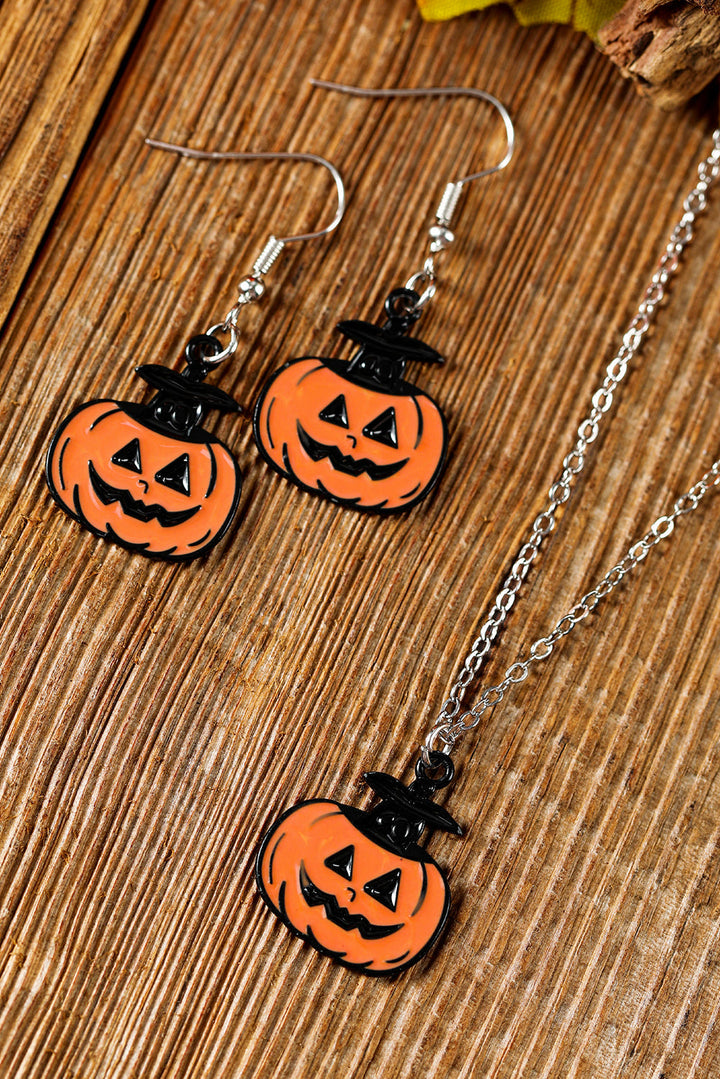 Ensemble de bijoux avec collier et boucles d'oreilles en forme de visage de citrouille pour Halloween