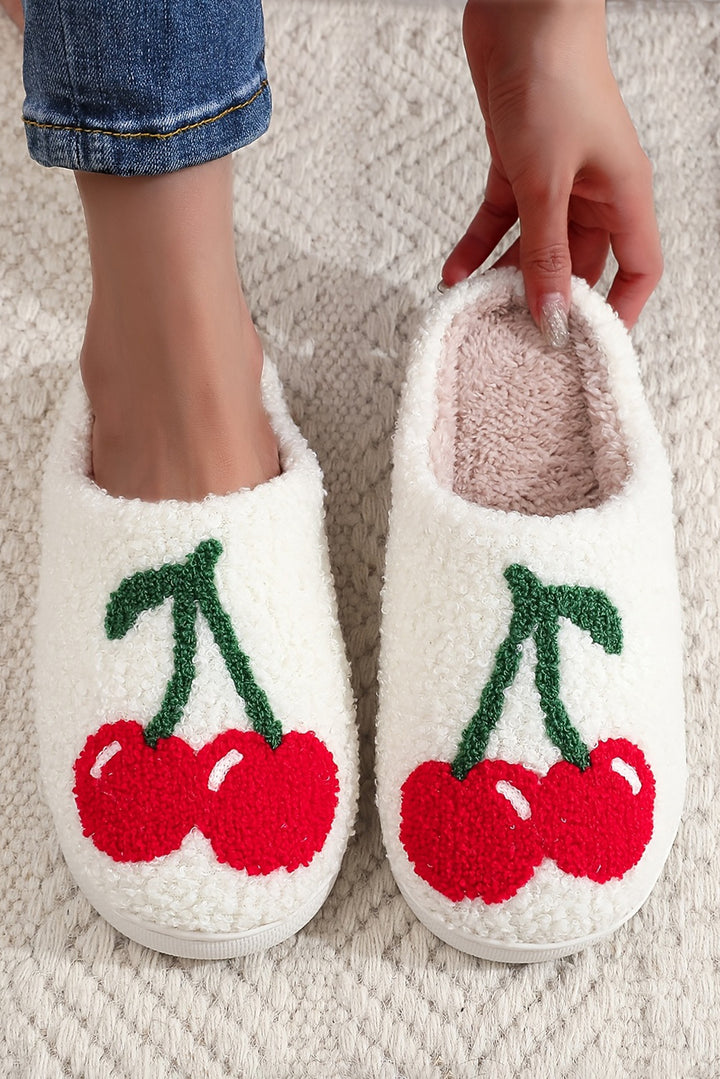 Chaussons d'hiver en peluche à motif de cerises et de fruits mignons