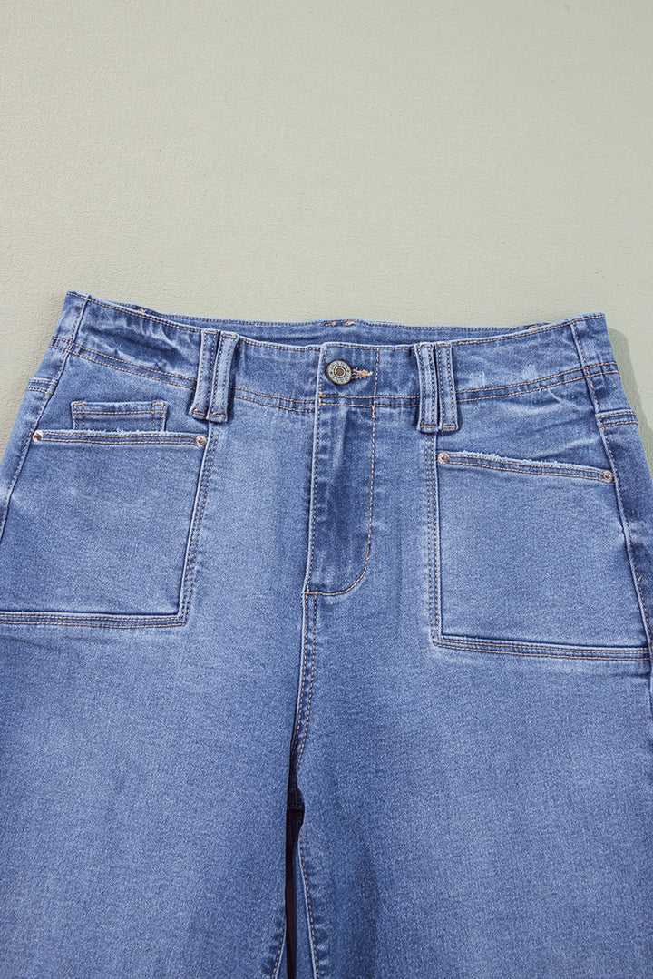 Dusk Blue Loose Straight Leg Cropped High Waist Jeans