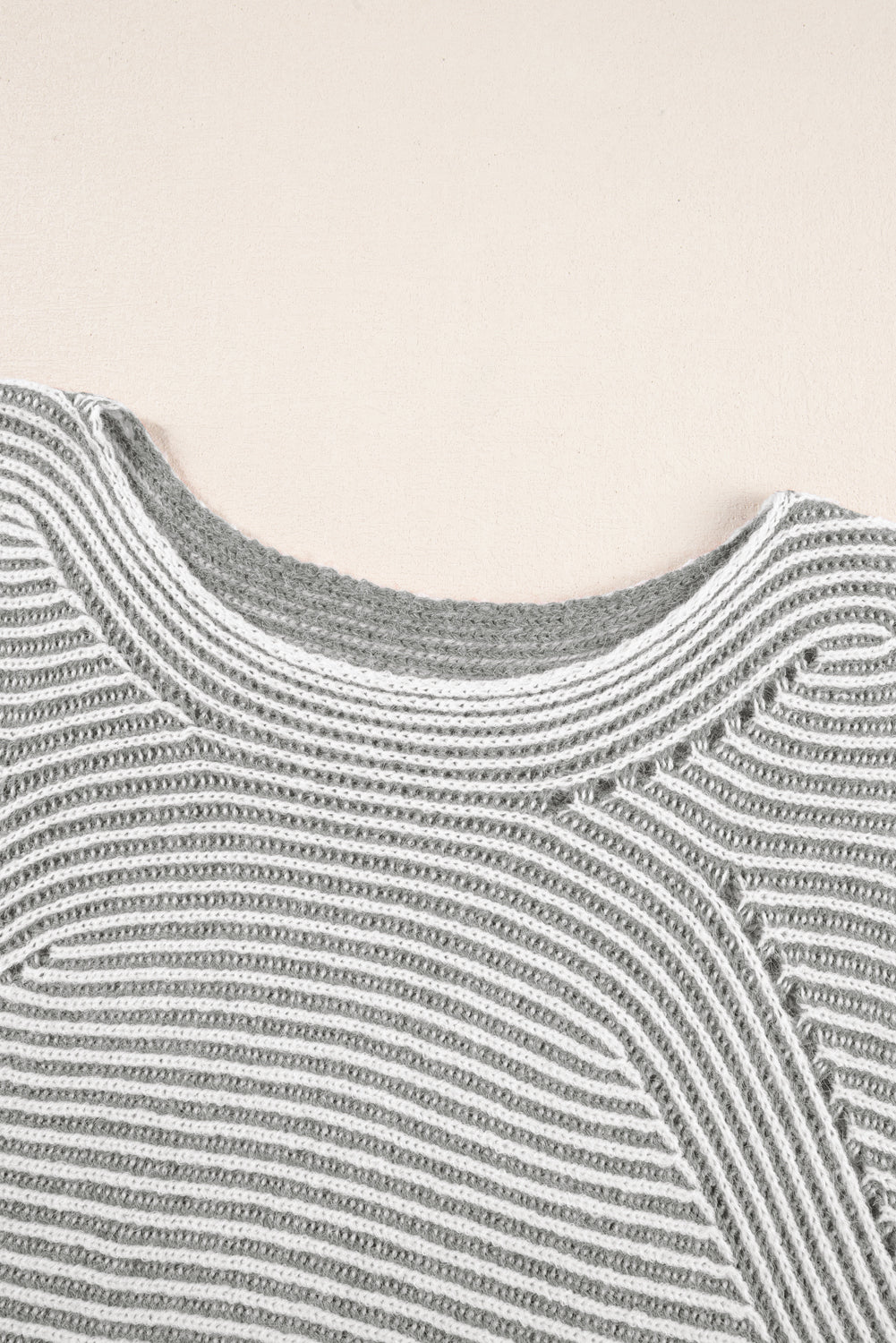 Striped Print Ribbed Knit Boat Neck Baggy Sweater