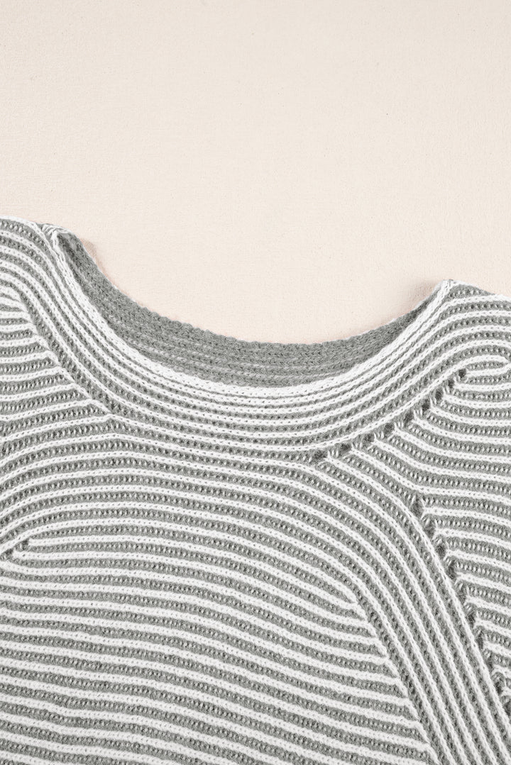 Striped Print Ribbed Knit Boat Neck Baggy Sweater