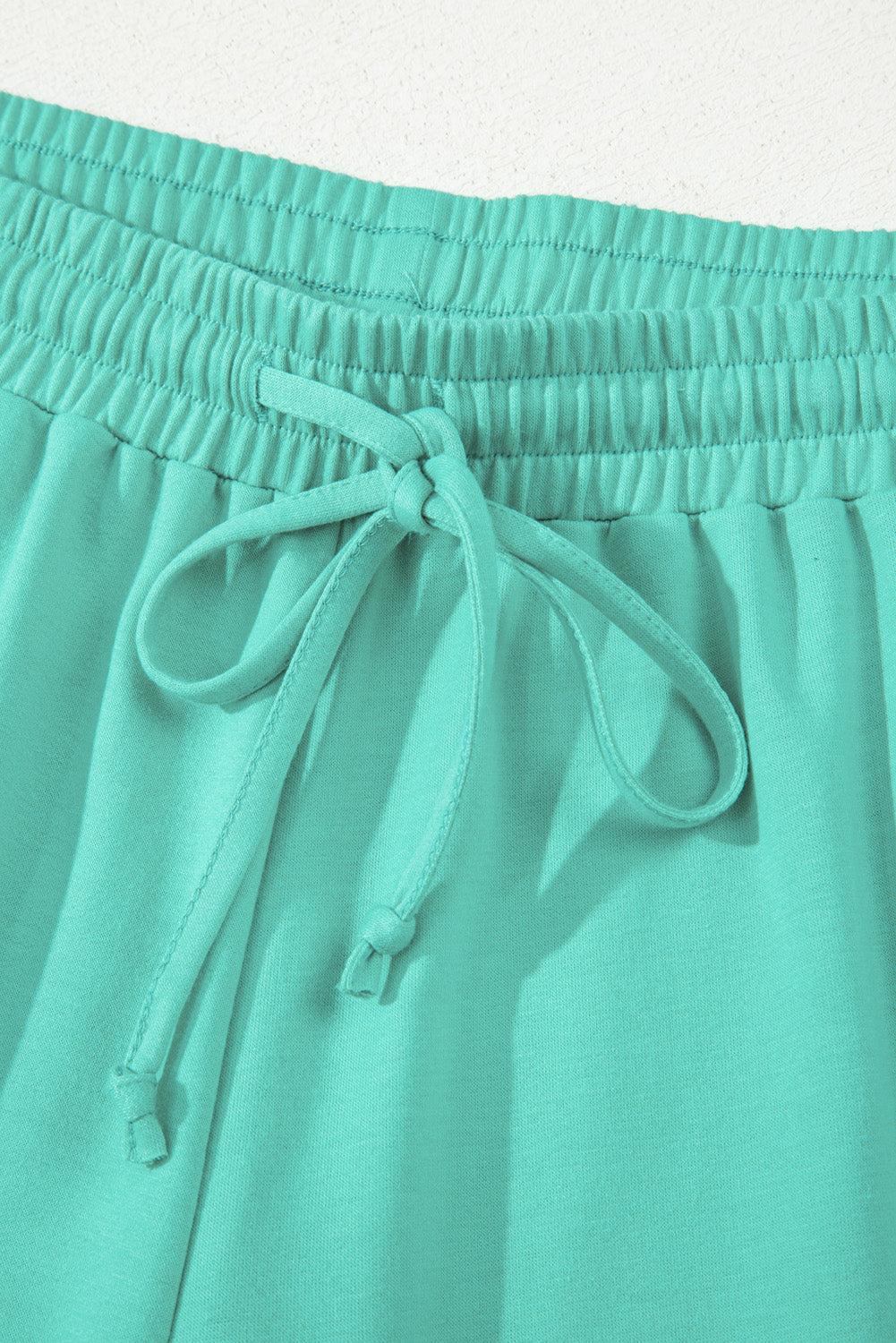 Sea GreenV Neck Pullover Top and Drawstring Short Plus Size Set