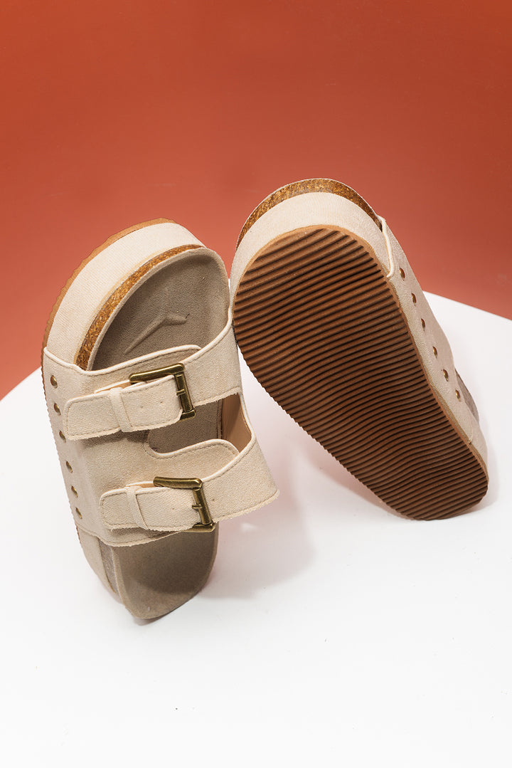 Suede Buckle Decor Footbed Sandal Slippers
