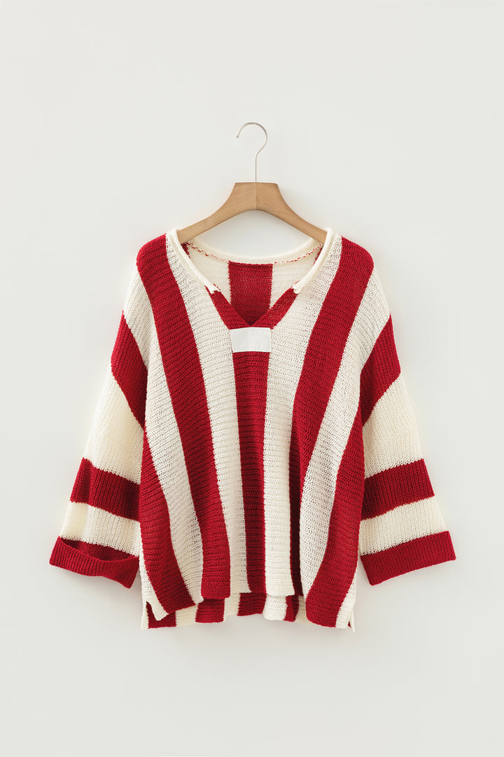 Colorblock V Neck Bracelet Sleeve Sweater