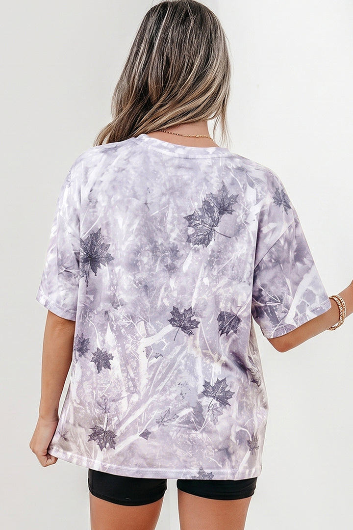 Gray Camouflage Woodland Print Drop Shoulder Tunic Tee