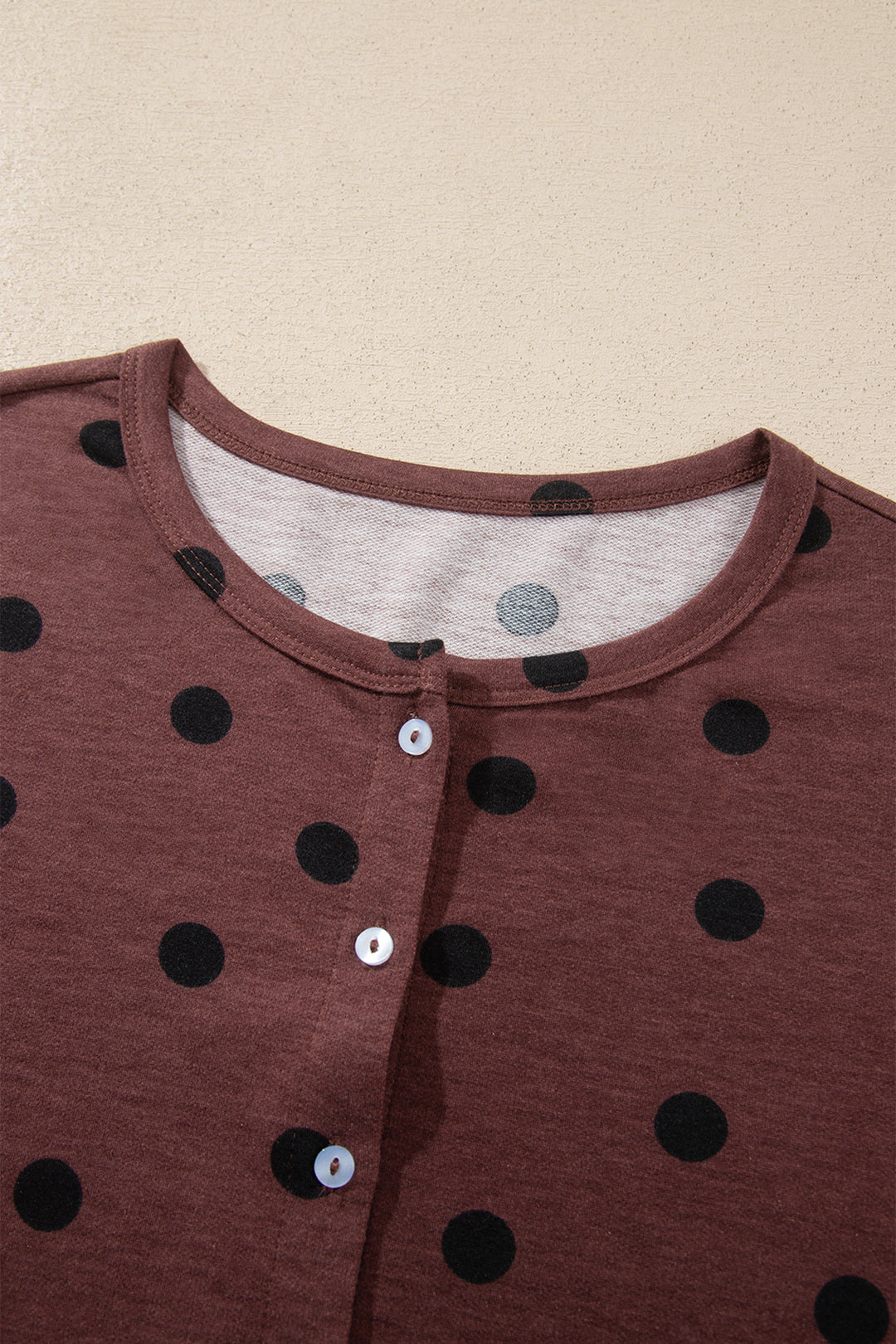 Brown Polka Dot Button Front Long Sleeve Casual Shirt
