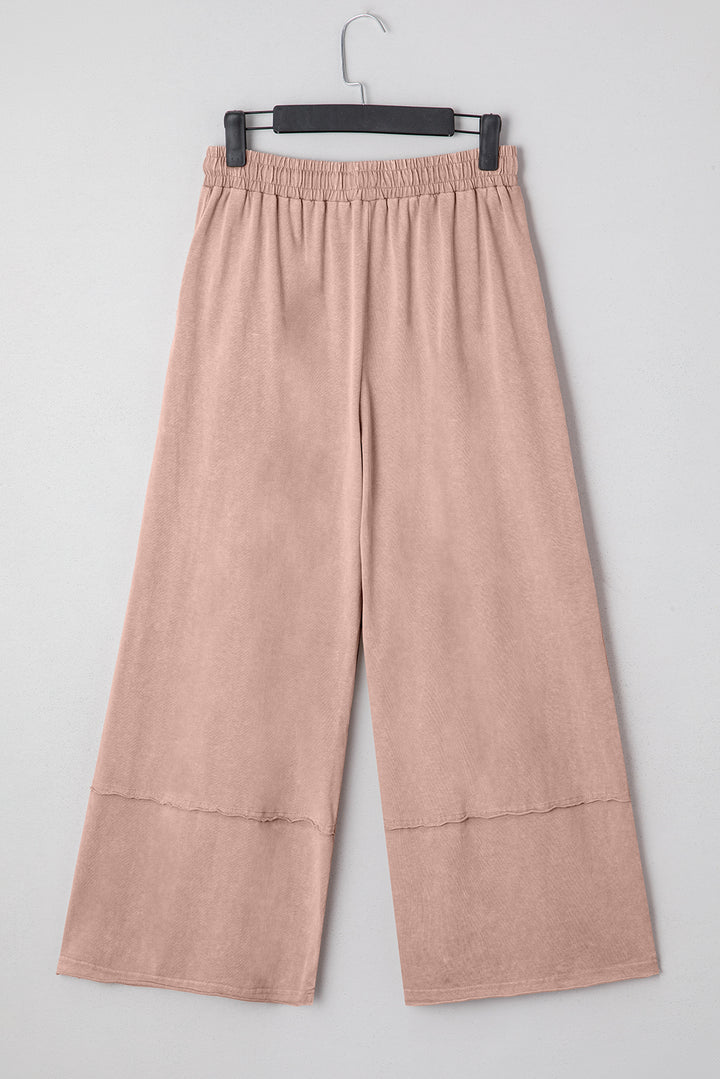 Buckskin Flower Patch Mineral Washed Terry Knit Cropped Wide Leg Pants
