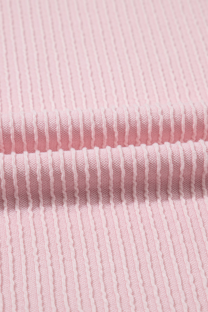 Pink Color Block Corded Knit Crew Neck Tee