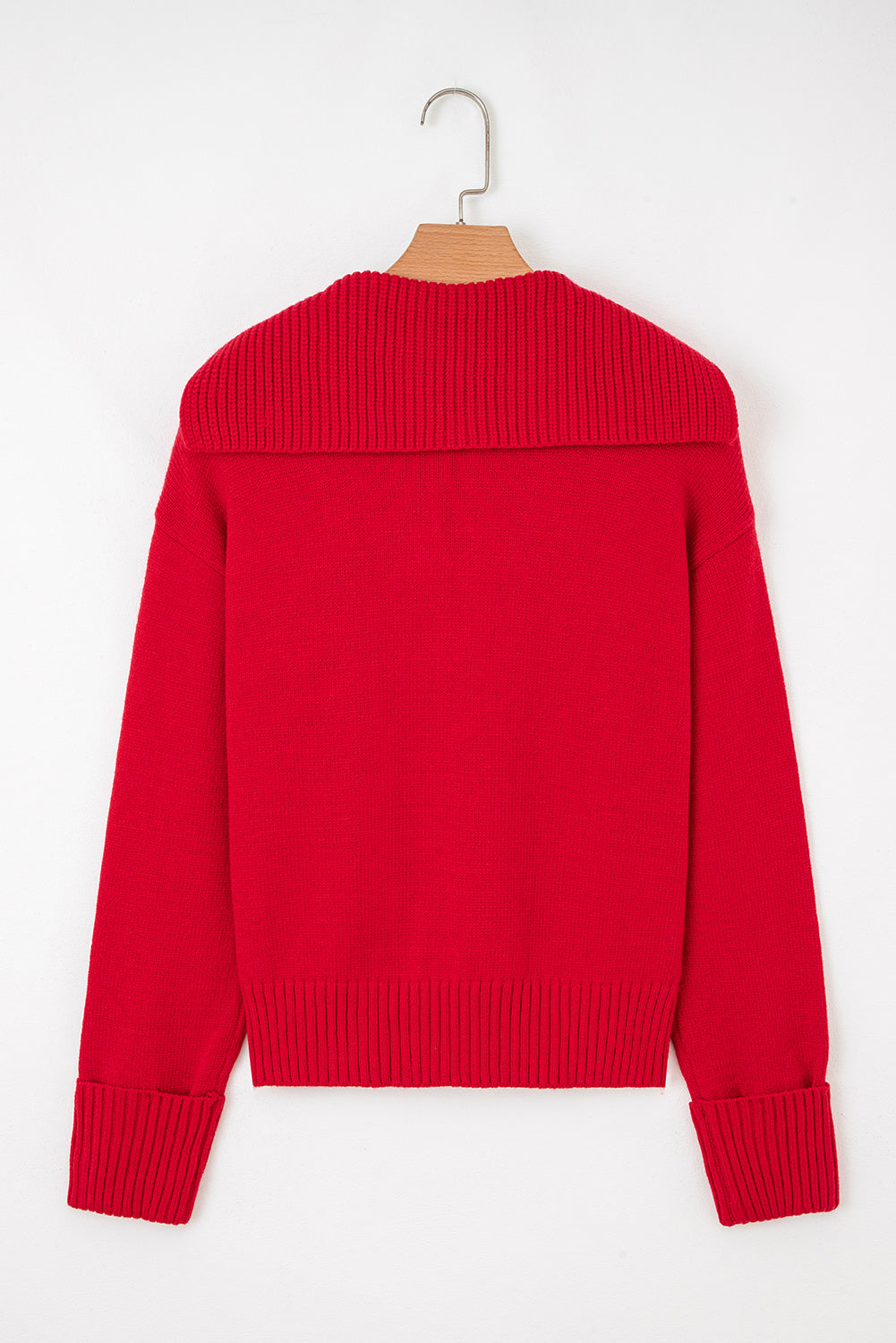 Collared V Neck Ribbed Edge Sexy Elegant Sweater