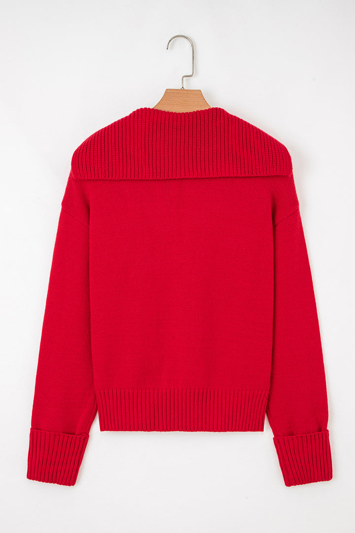 Collared V Neck Ribbed Edge Sexy Elegant Sweater