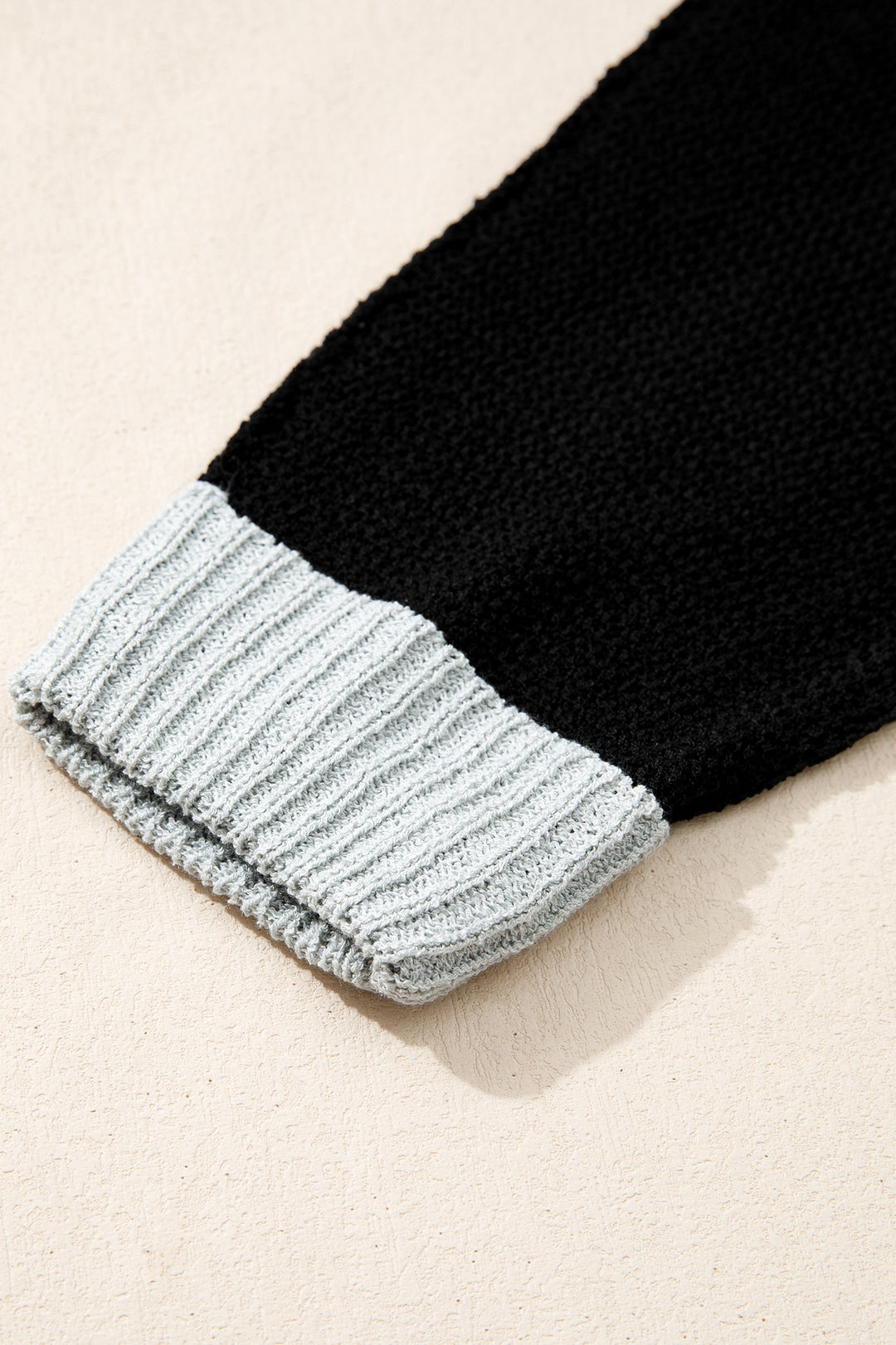 Black Color Block Knit V Neck Loose Sweater