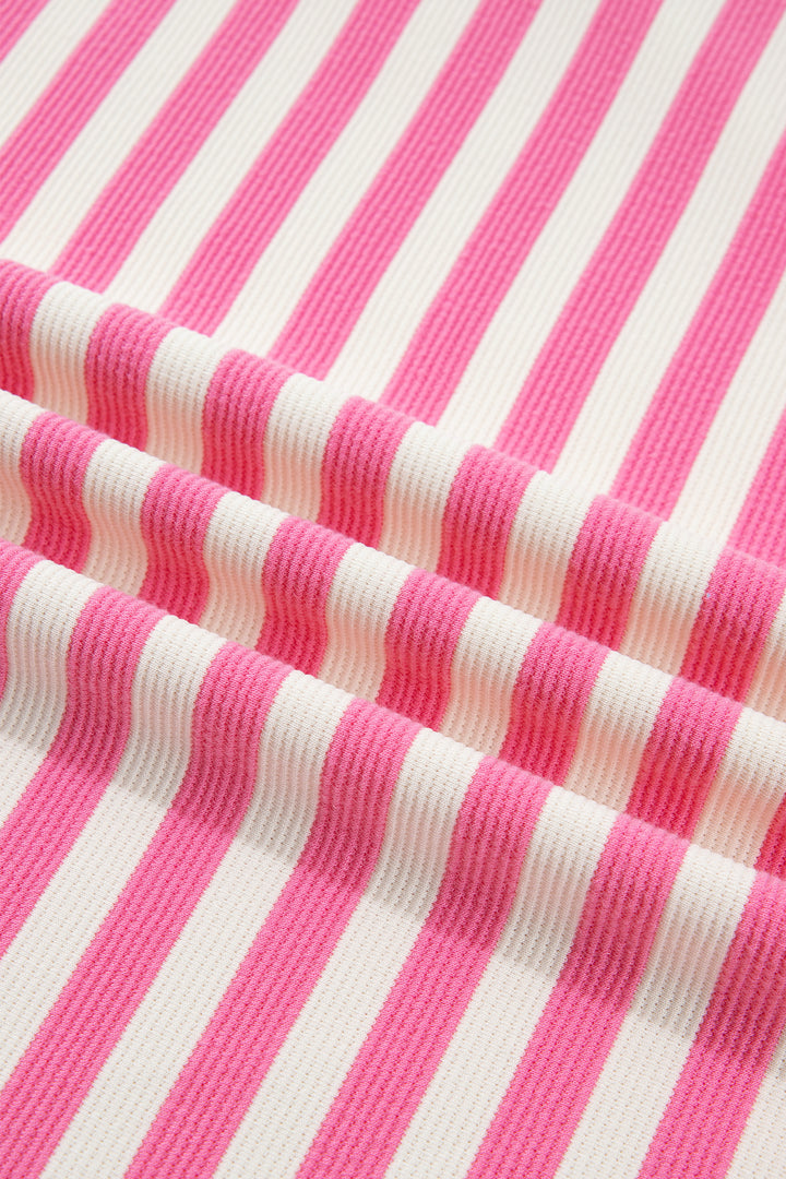 Pink Stripe Contrast Patchwork Short Sleeve Loose Tee