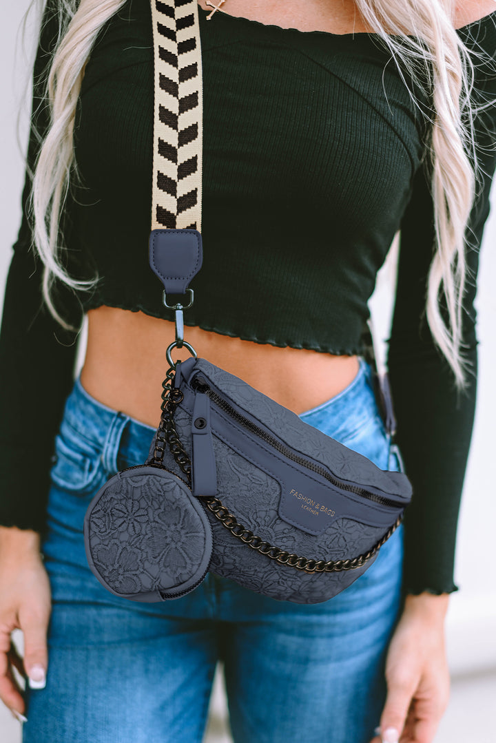 Colorblock Strap Chain Shoulder Bag With Coin Purse