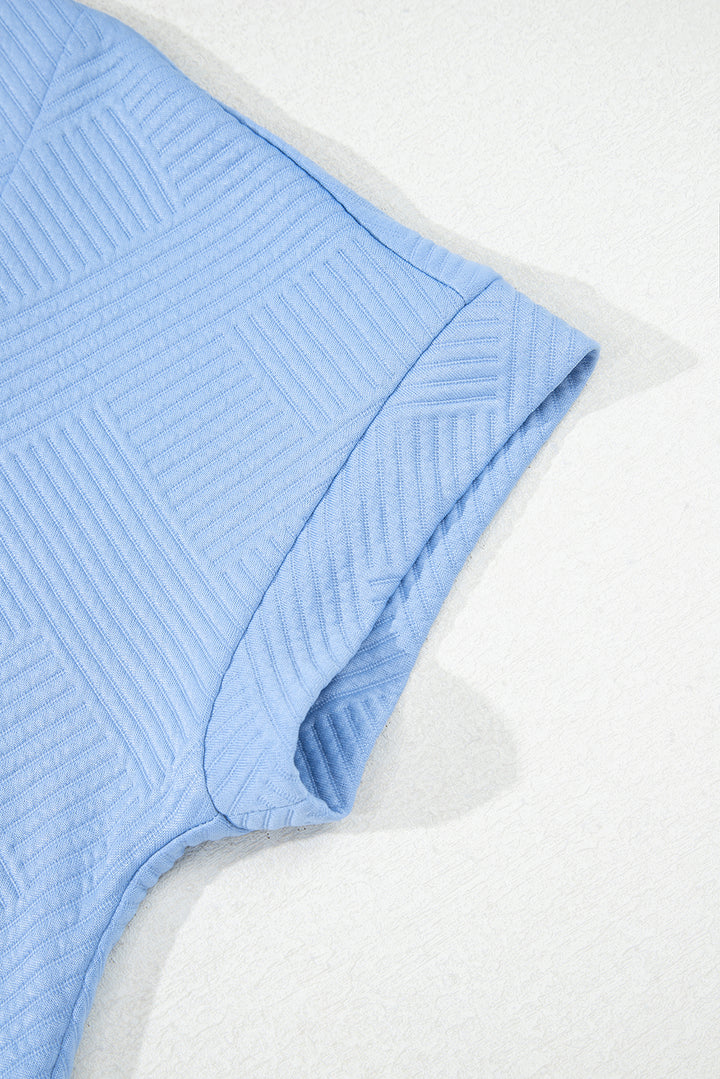 Myosotis Solid Color Textured Short Sleeve A Line Mini Dress