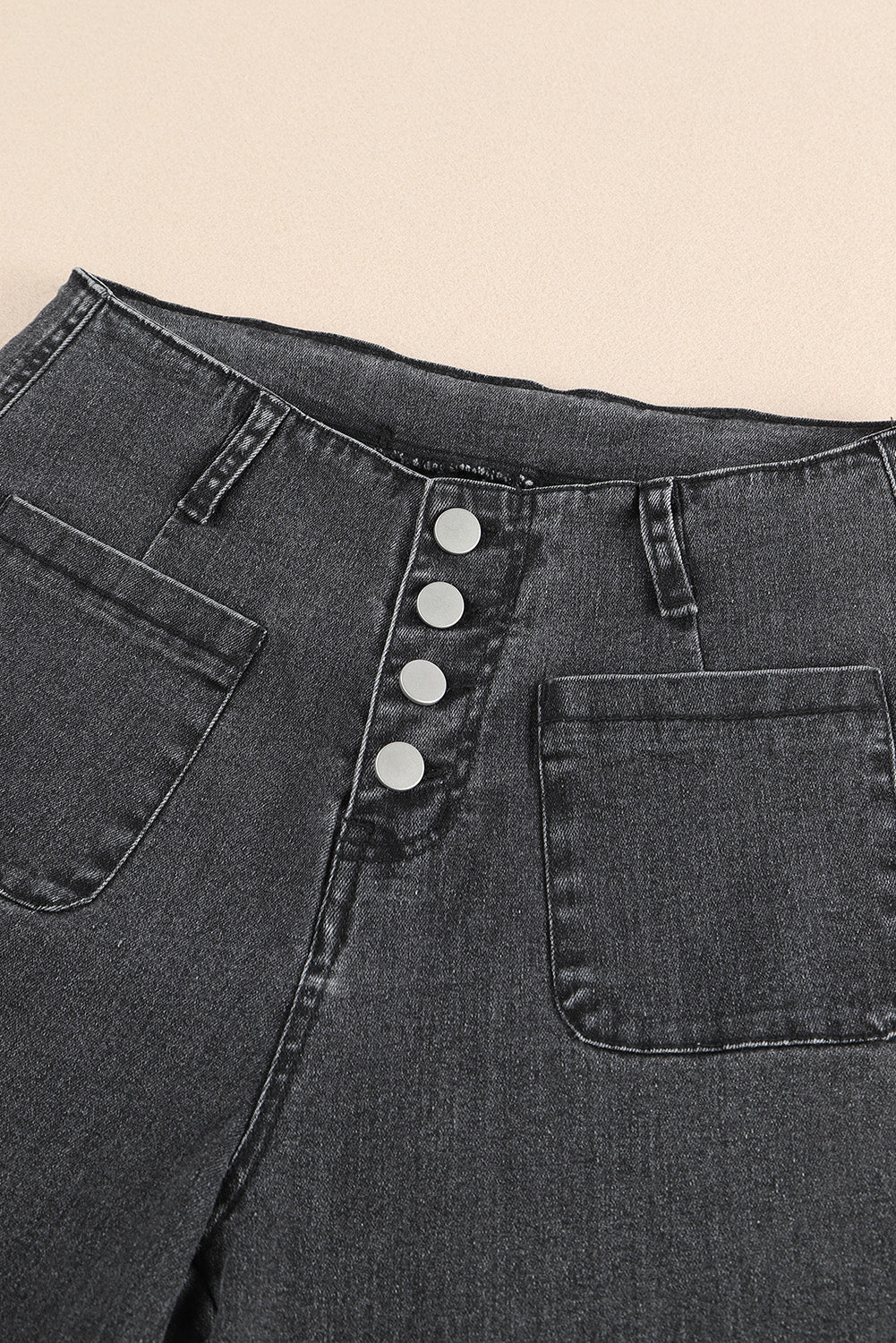 Gray High Waist Button Front Wide Leg Cropped Jeans