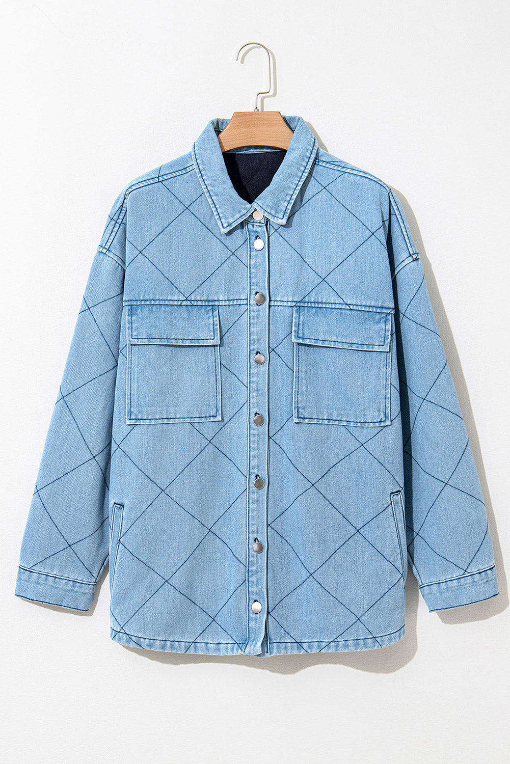 Myosotis Rhombus Stitched Pattern Button Pocketed Denim Jacket