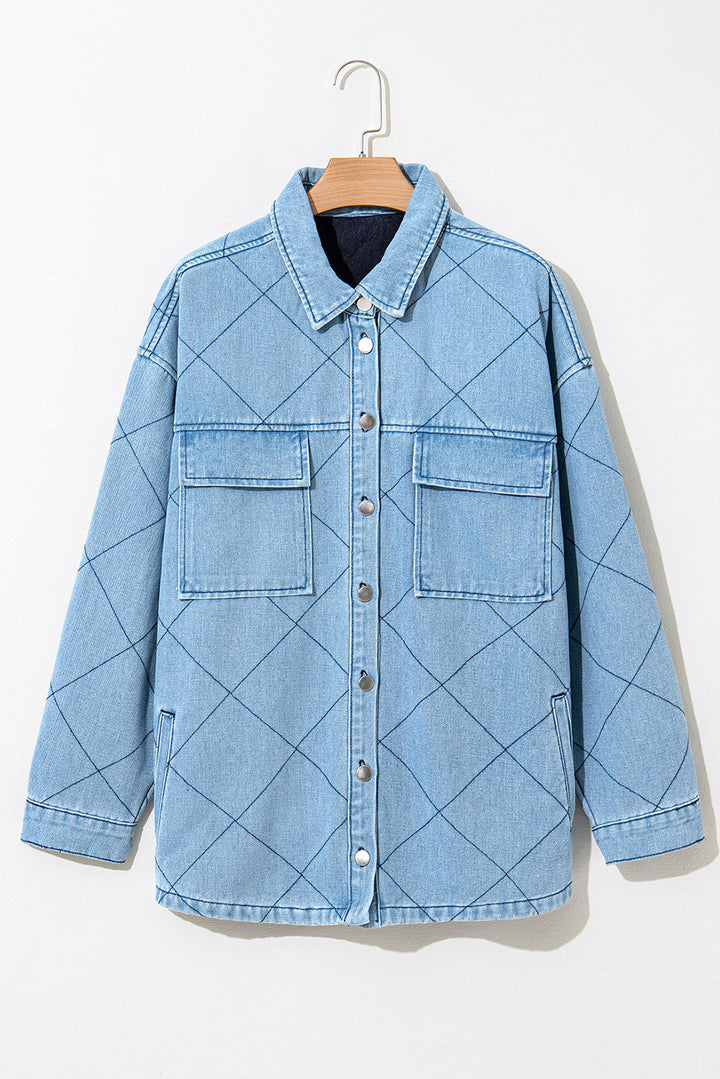 Myosotis Rhombus Stitched Pattern Button Pocketed Denim Jacket