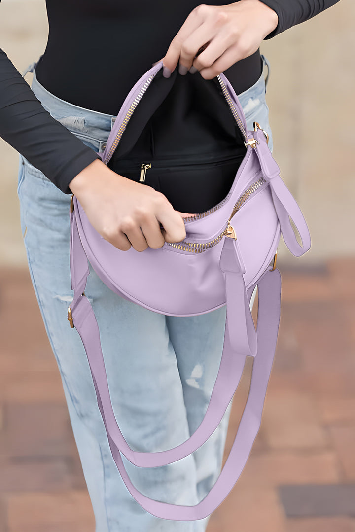 Double Zip Crescent Shape Adjustable Sling Bag