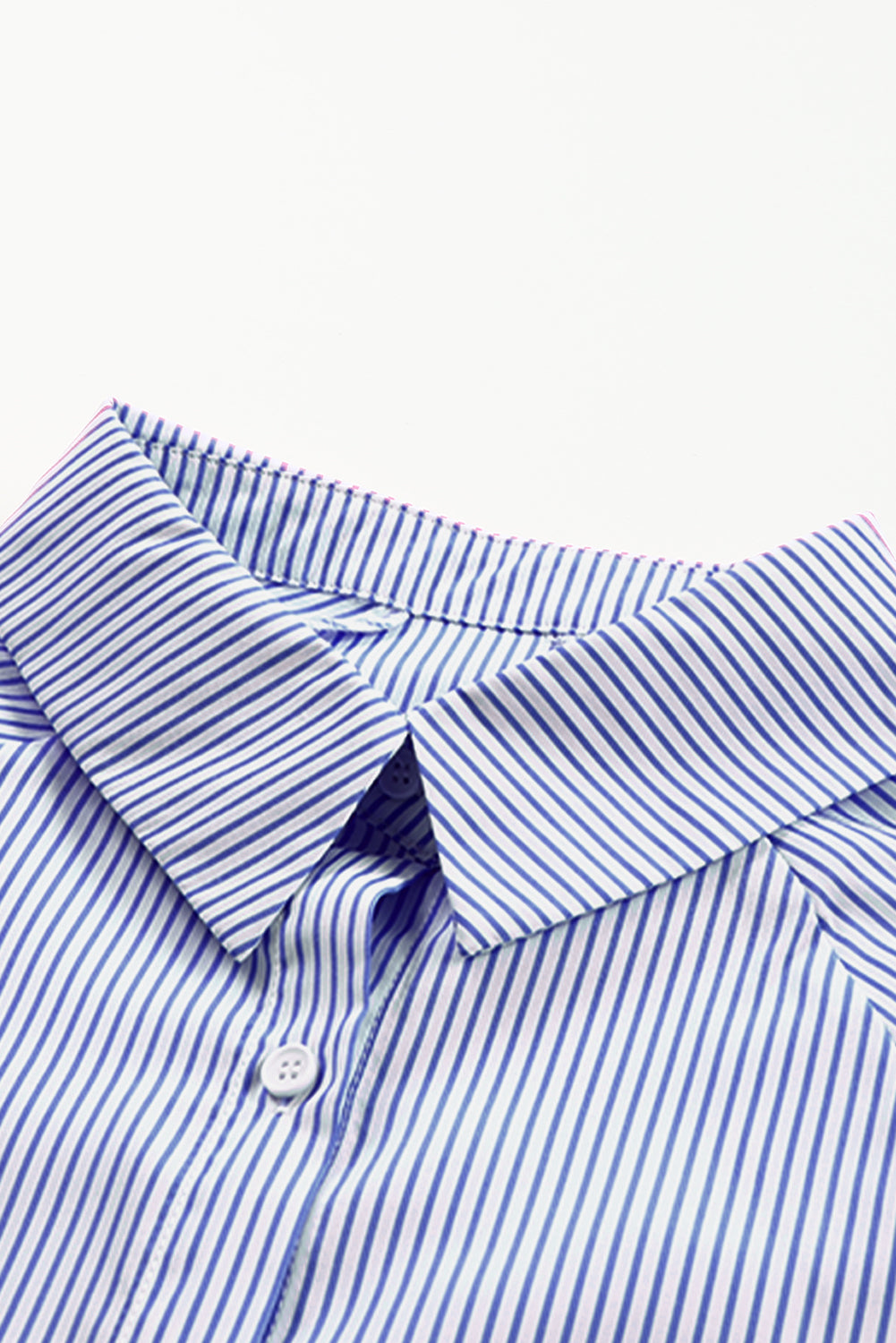 Blue Stripe Smocked Cuffed Striped Boyfriend Shirt with Pocket