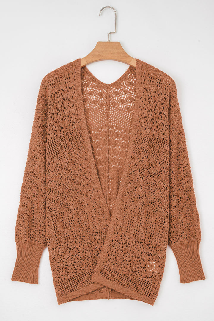 Redwood Burl Mix Pattern Hollowed Knit Open Front Cardigan