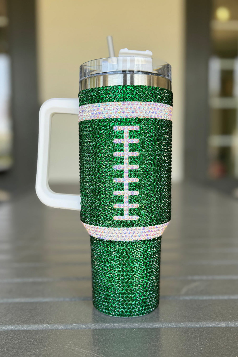 Tasse à vide avec poignée en strass pour rugby et football (40 oz)