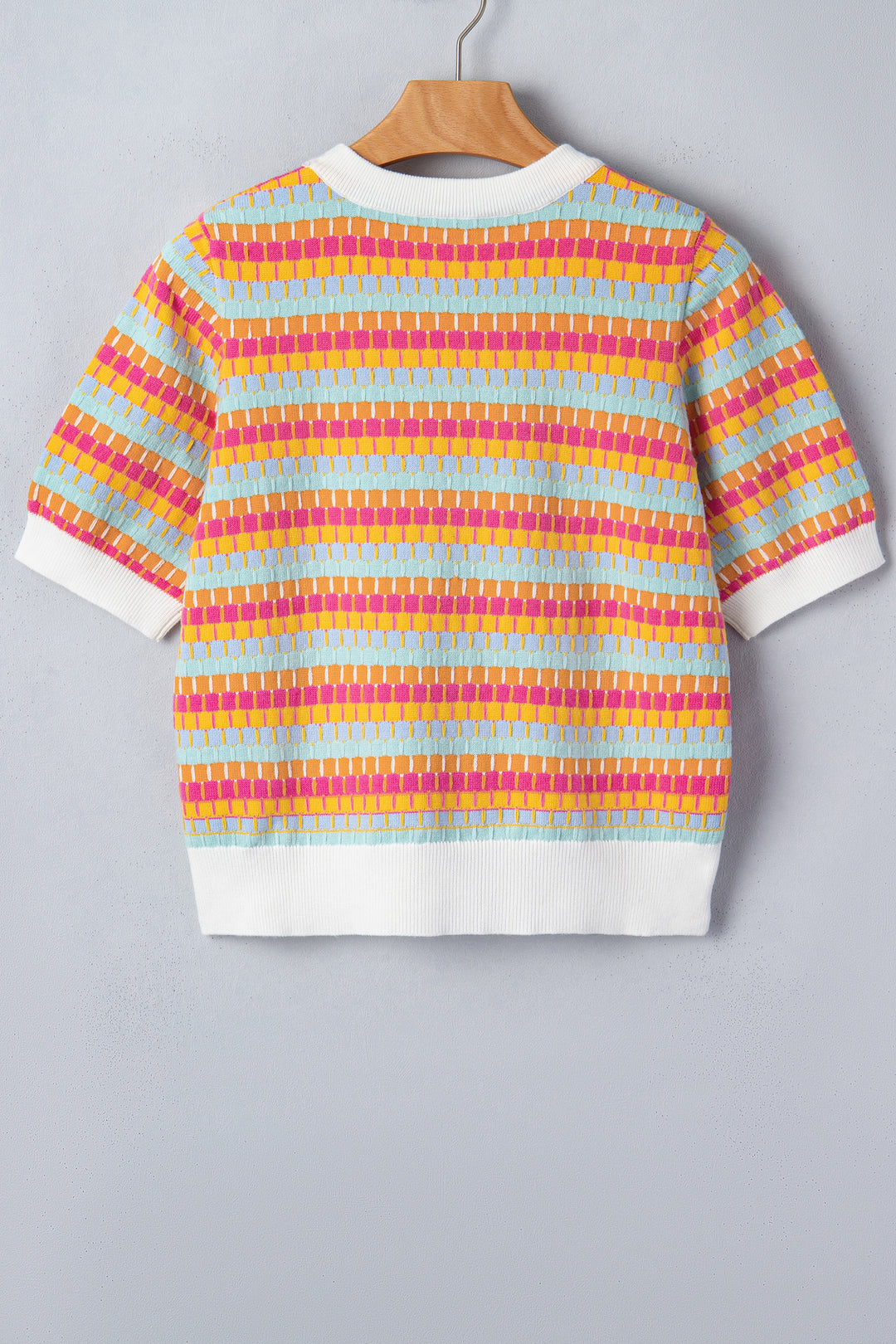 Orange Abstract Striped Knit Short Sleeve Sweater
