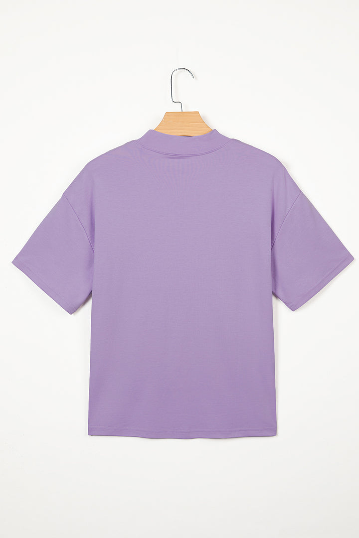 Wisteria Solid Color High Neck Oversize Tee