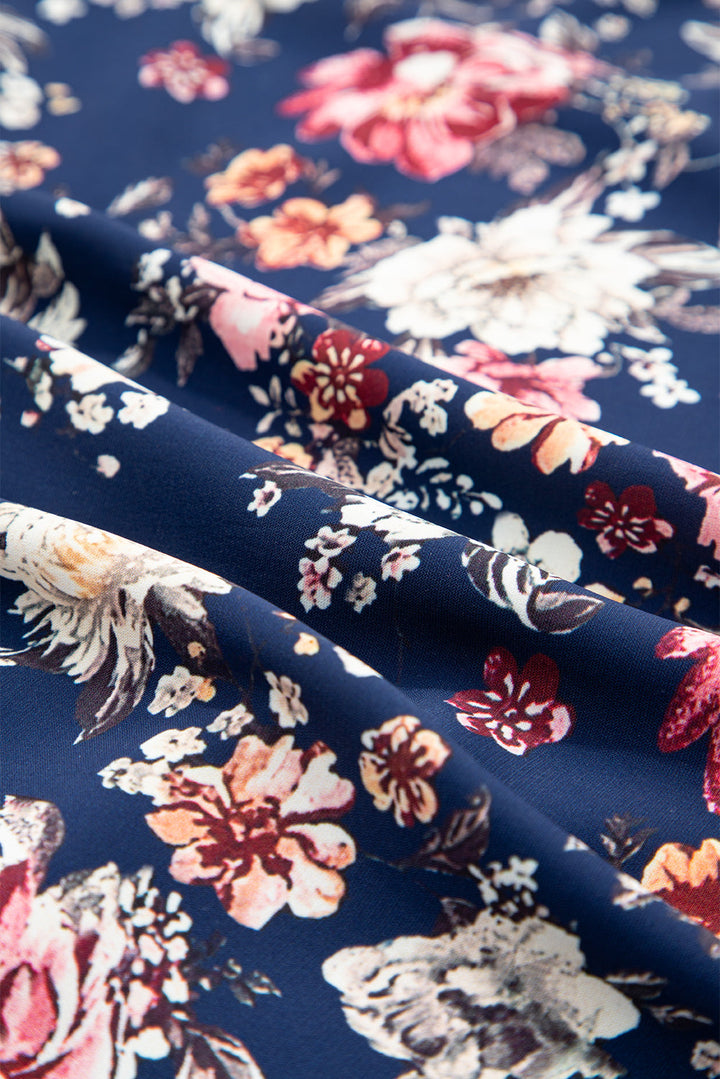 floral short sleeve scoop neck casual blouse