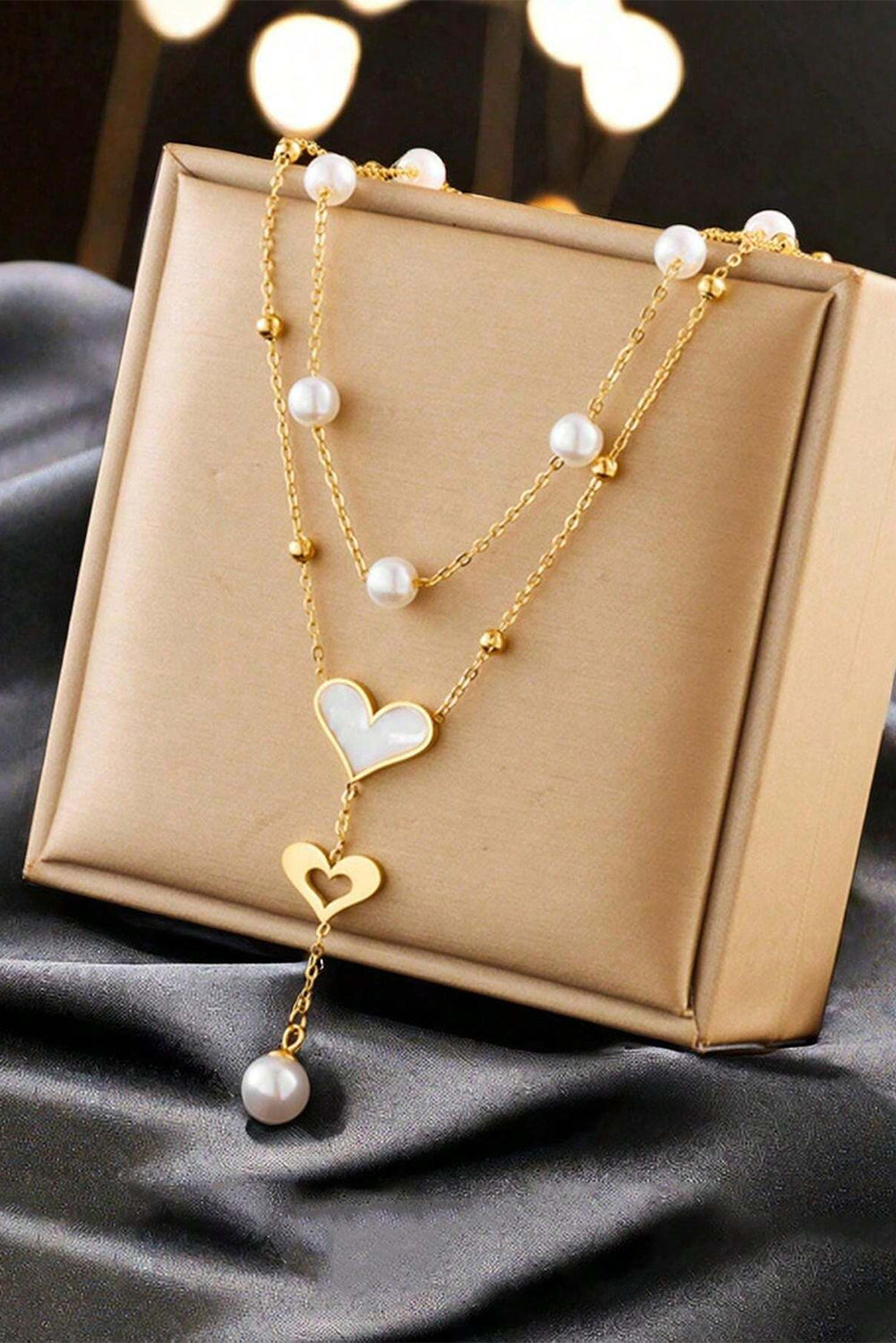 Collier chaîne réglable double couche en perles de cœur