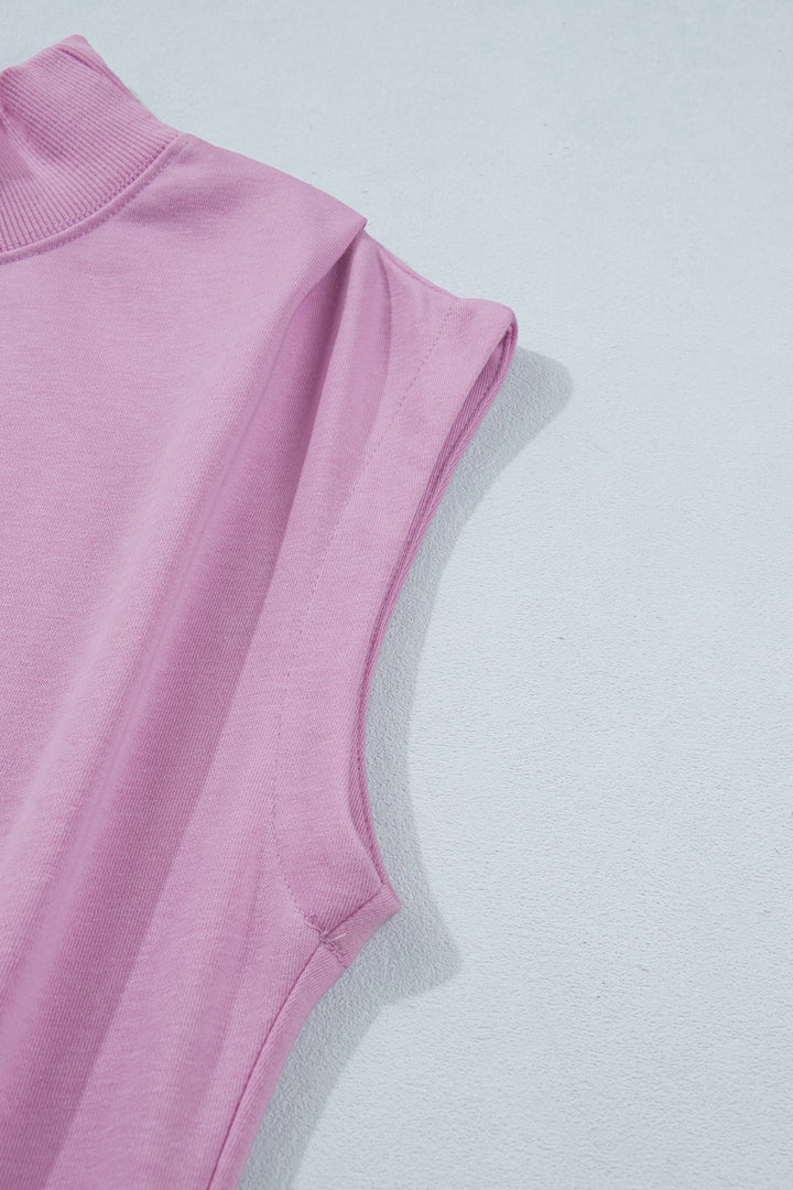 Phalaenopsis Solid Color High Neck Cap Sleeve Loose Top