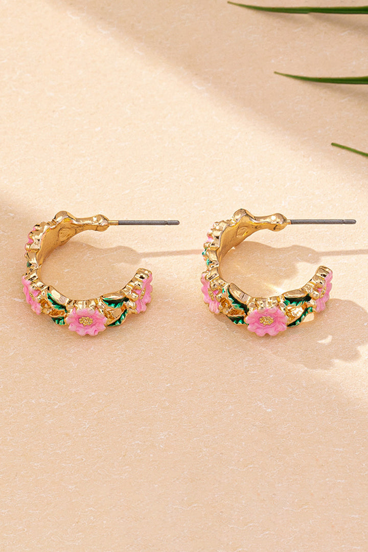 Boucles d'oreilles en alliage plaqué en forme de C à motif floral