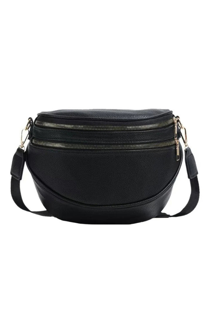Double Zip Faux Leather Crossbody Bag
