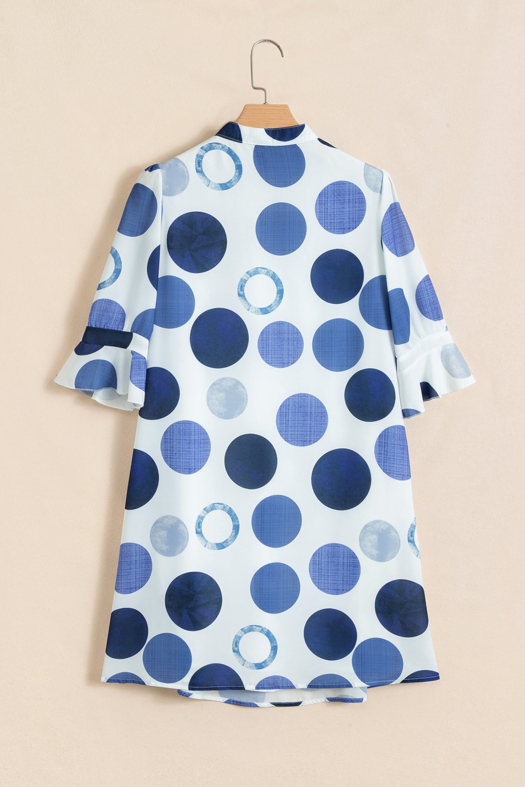 Blue Polka Dot Print Flounced Half Sleeve Casual Vacation Style Mini Dress