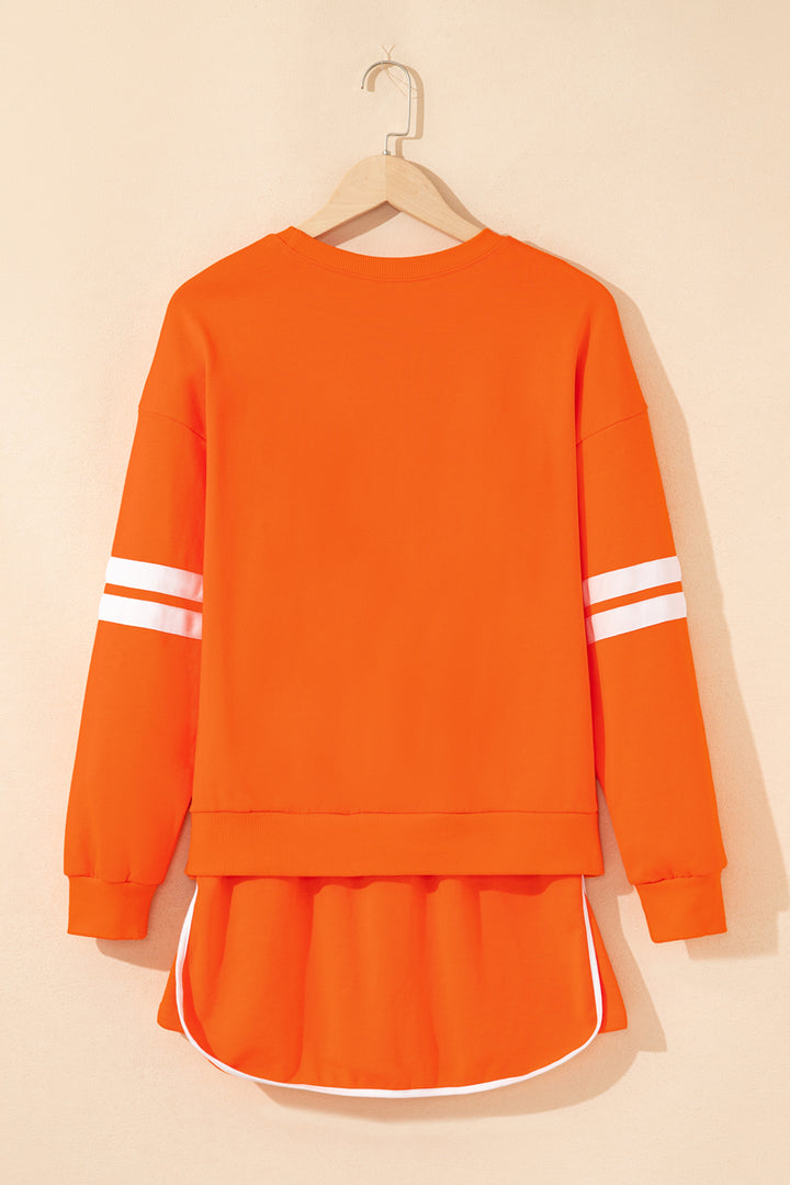 Orange Varsity Stripe Detail Pullover Mini Skort Set