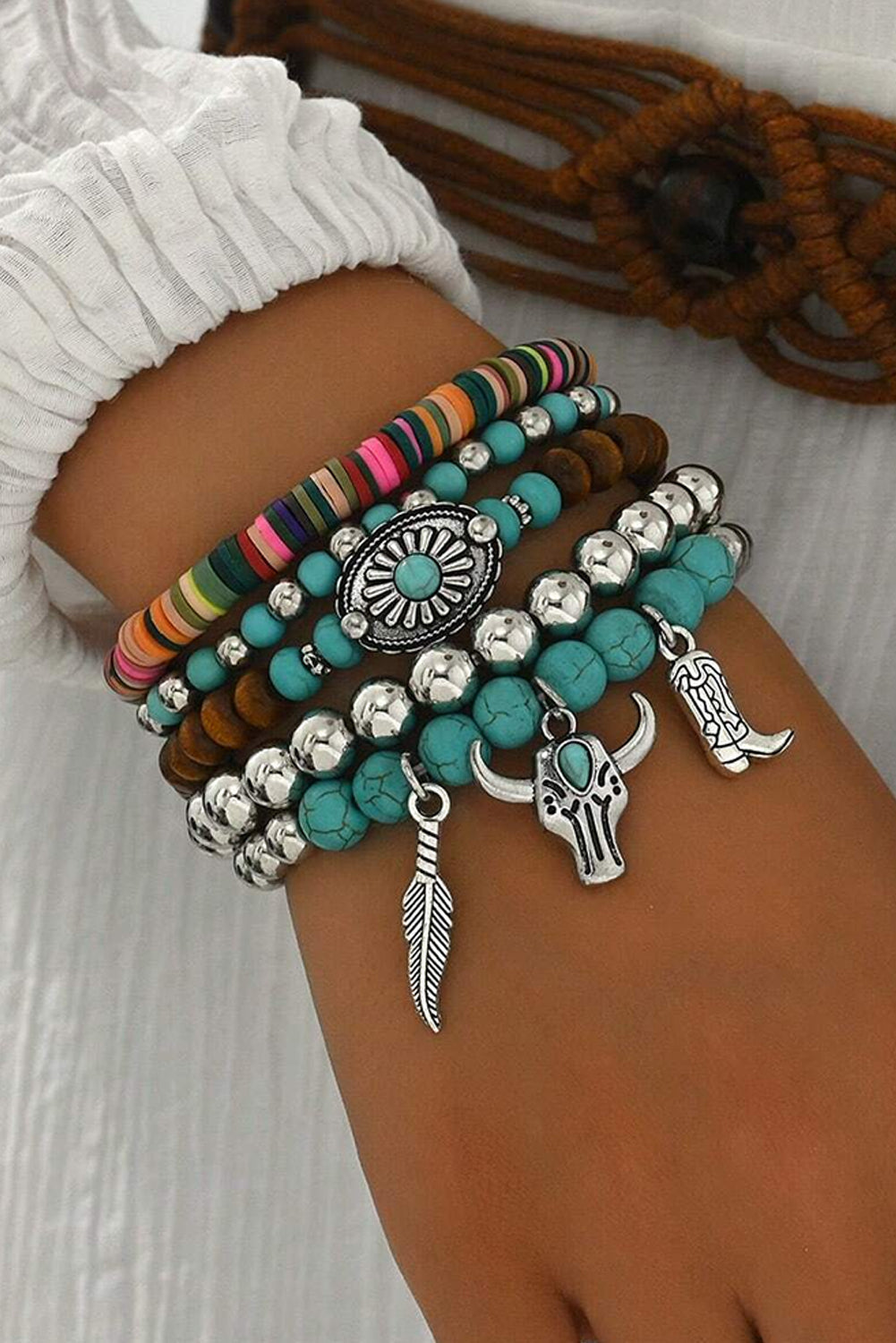 Ensemble de bracelets multicouches en perles à motif occidental