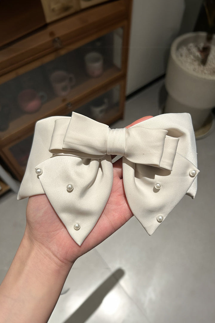 Pearl Embellished Tiered Satin Bowknot Hair Clip