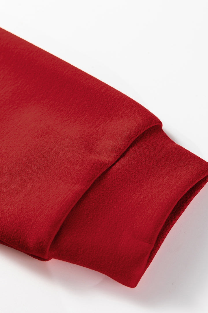 Racing Red Solid Color Drop Shoulder Pullover Mini Skirt 2pcs Outfit