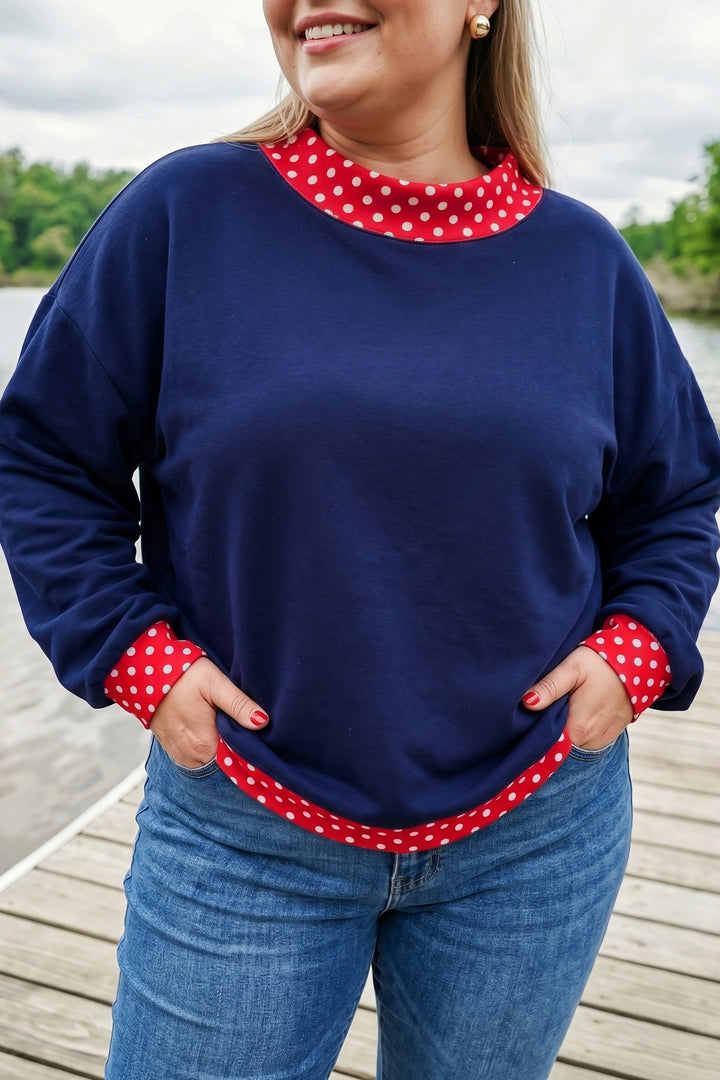 Dirty blue Polka Dot Patchwork Plus Size Sweatshirt