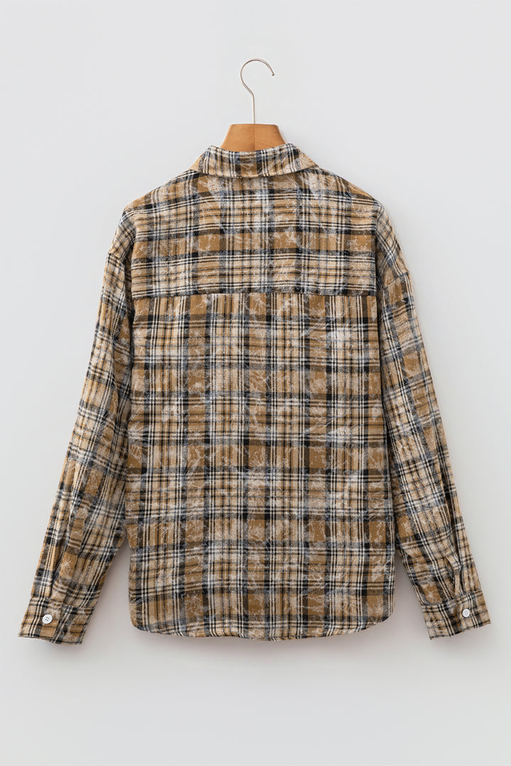 Brown Retro Plaid Long Sleeve Button Down Shirt