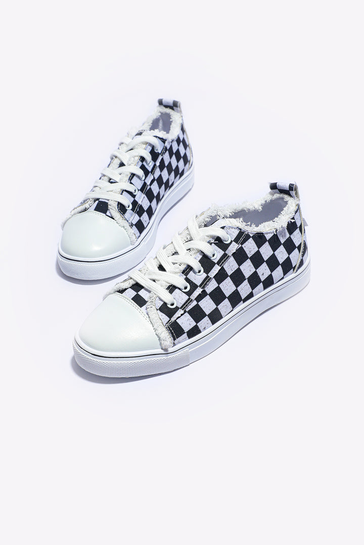 Canvas-Schnürschuhe mit Karomuster und Raw Edge