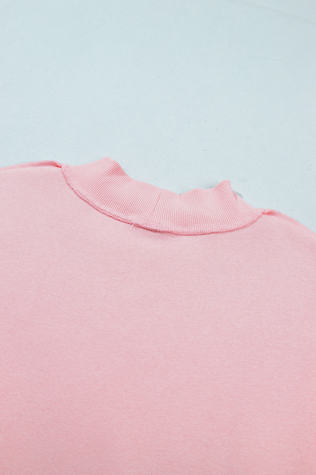 Light Pink High Neck Exposed Seam Drop Shoulder Baggy Pullover Short Set