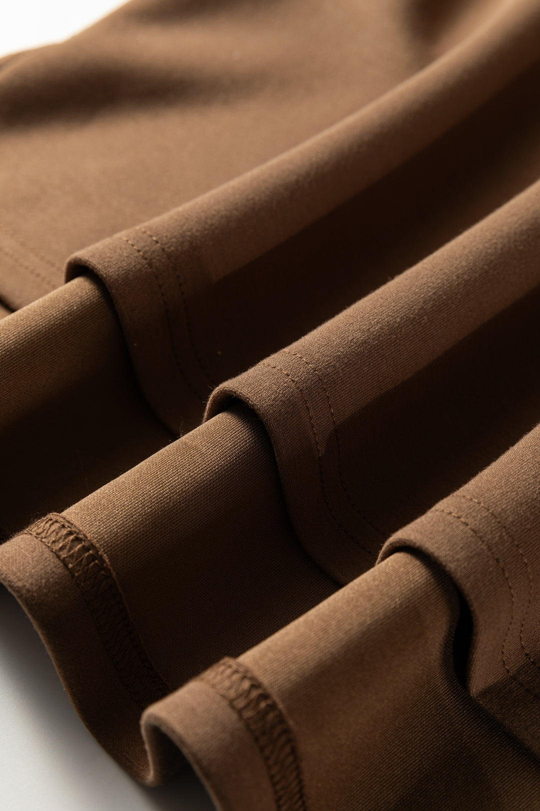 Coffee Solid Color V Neck Top and High Waist Pants Set
