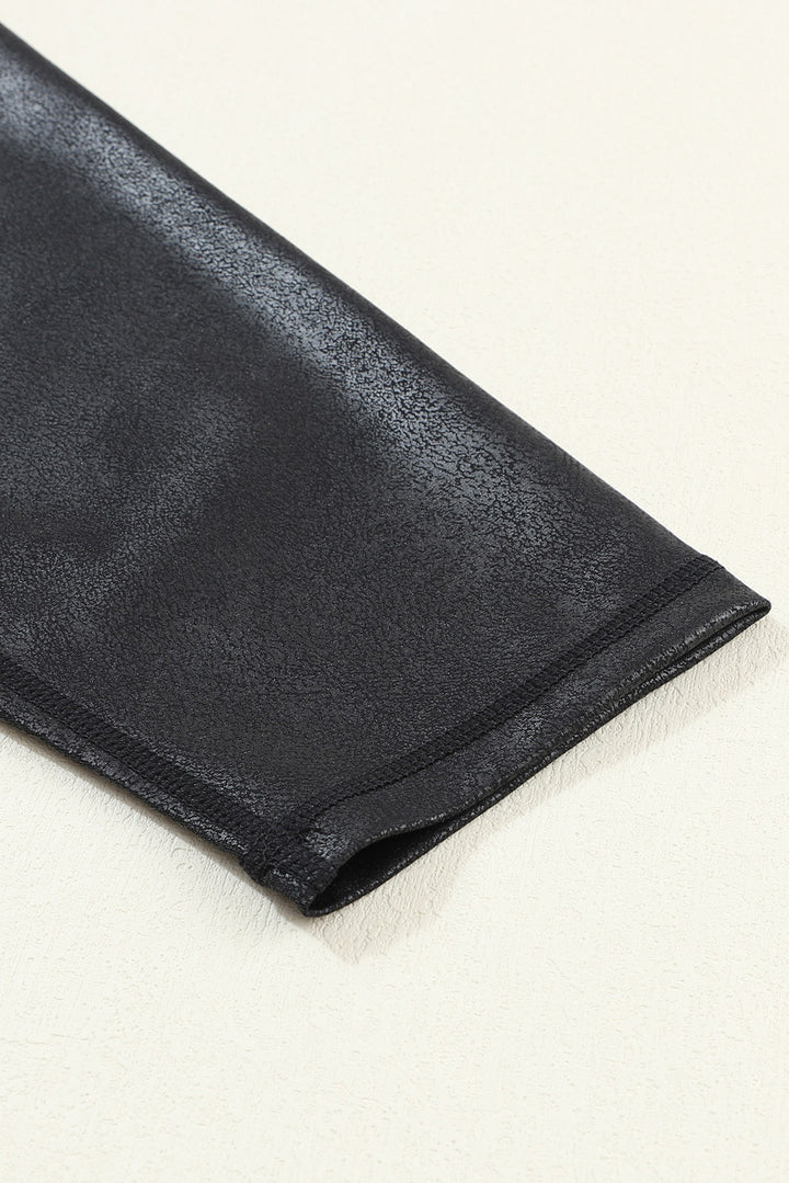 Dearlovers Black Crossed Dip Waist Sleek Leather Leggings